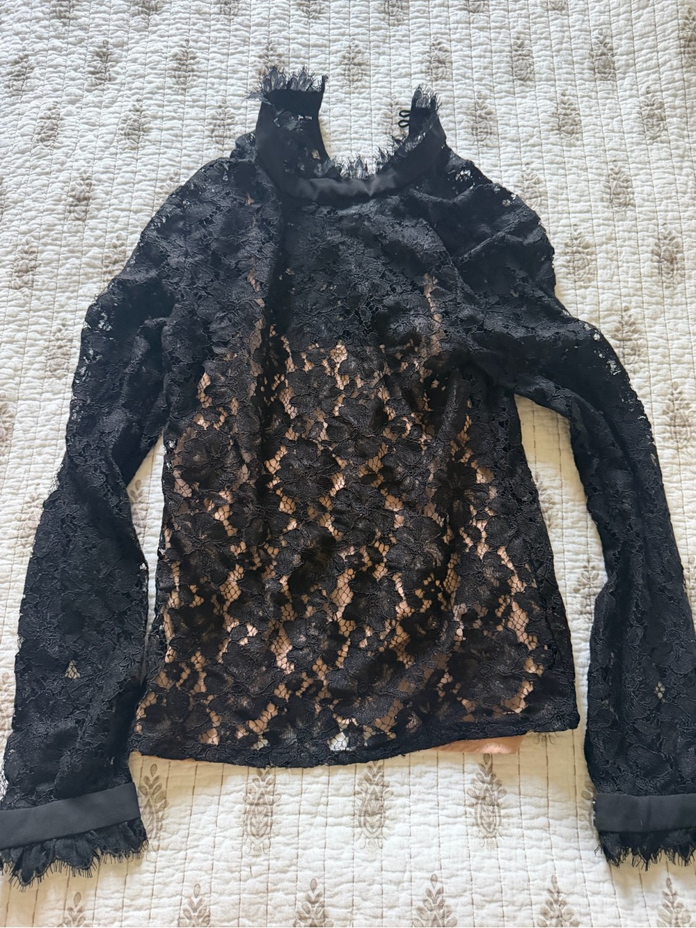 Wayf Black Floral Lace Long Sleeve Top